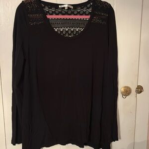 Threads 4 Thought black LS tunic Lace trim EUC L
